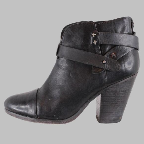 RAG & BONE New York Harrow Leather Ankle Boot 3.5" Block Heel Sz. 37.5 - Picture 1 of 14